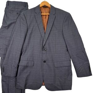 Joseph A Bank Mens 42L Slim Fit Plaid Wool Suit Jacket Blazer Pants 36x32 Casual